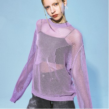 韓國PRENDA - STAR PUNCHING NET KNIT PURPLE